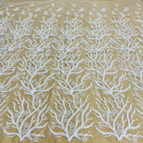 1 Yard Beaded Lace Fabric with Fuzzy Thread Embroidery on Polyester Net Mesh, 54" Wide Bridal & Evening Fabric