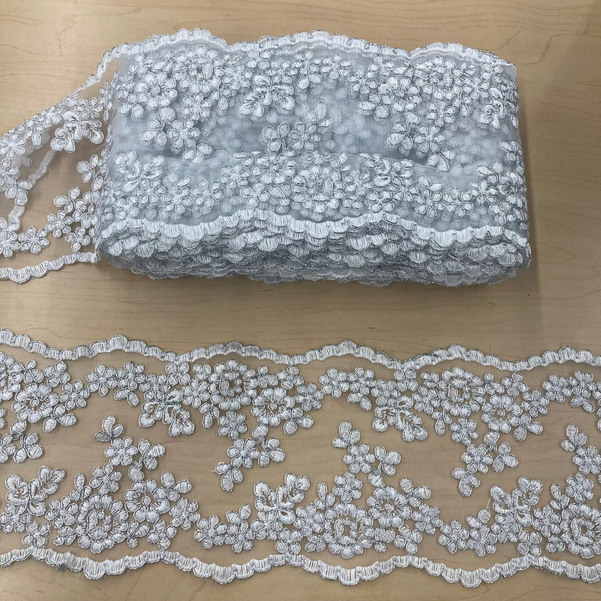 1 Yard Corded Double Sided Lace Trimming Embroidered on 100% Polyester Net Mesh 6? Wide