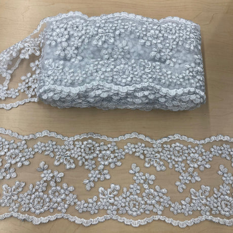 1 Yard Corded Double Sided Lace Trimming Embroidered on 100% Polyester Net Mesh 6? Wide