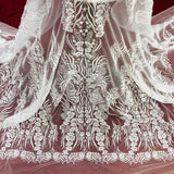 1 Yard Couture Beaded Embroidered Lace 52? Wide Luxury Polyester Net Mesh for Gowns & Dance Costumes