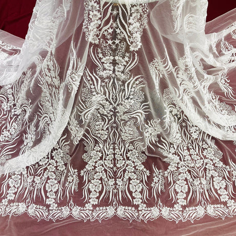 1 Yard Couture Beaded Embroidered Lace 52? Wide Luxury Polyester Net Mesh for Gowns & Dance Costumes