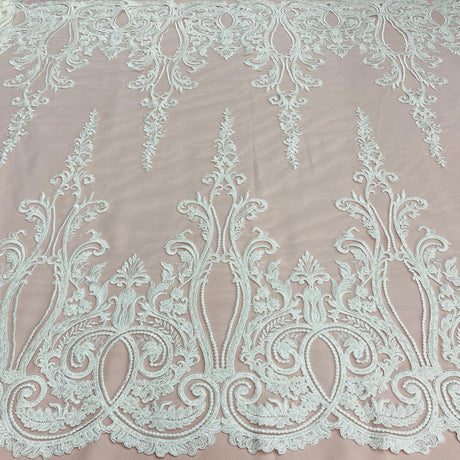 1 Yard Gold Metallic Beaded & Corded Bridal Lace Fabric, Embroidered Polyester Net Mesh, 54" Wide