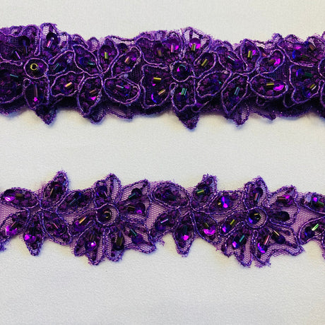 1 Yard Handmade Beaded and Corded Lace Trimming Embroidered on Polyester Net Mesh for Dresses 1.5 Inch Width
