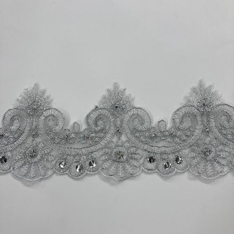1 Yard Luxurious Beaded and Corded Lace Trimming Embroidered on Polyester Net Mesh for Special Occasions 4 Inch Width