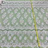 1 Yard White Beaded & Corded Bridal Lace Fabric, 51" Wide Embroidered Polyester Mesh