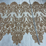 1 Yard Beaded Corded Bridal Lace Fabric Embroidered on Polyester Net Mesh
