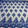 1 Yard Royal Blue Corded Lace Fabric with Hand-Embroidered Beading on Mesh 53 inch Width