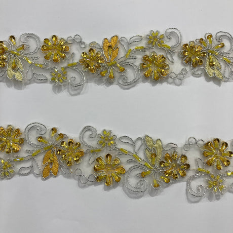 1 Yard Elegant Beaded & Corded Lace Trimming Embroidered on 100% Polyester Organza for Special Occasion Dresses 2 Inch Width