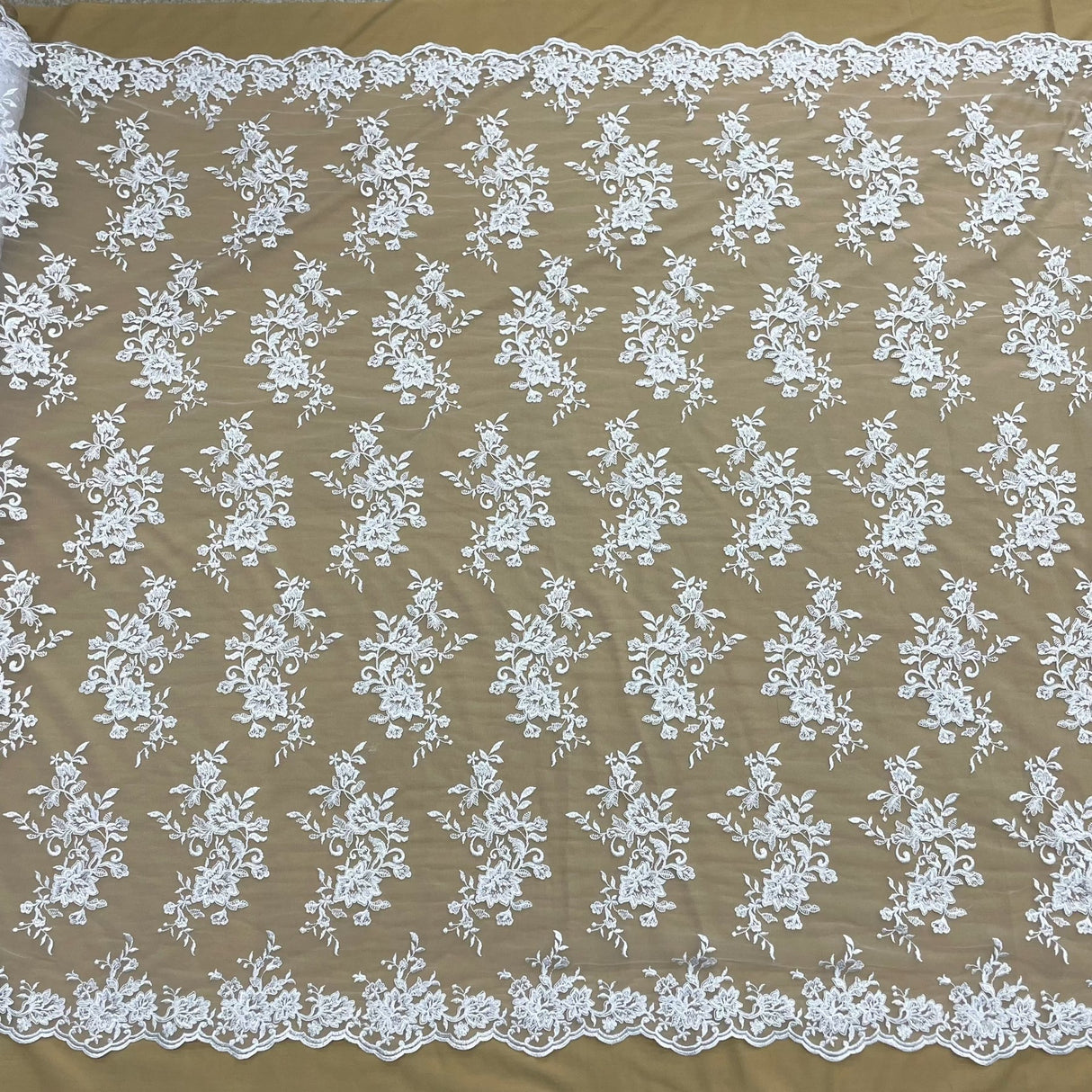 1 Yard Corded Bridal Lace Fabric Embroidered Net Mesh Sage Pink 53" Width