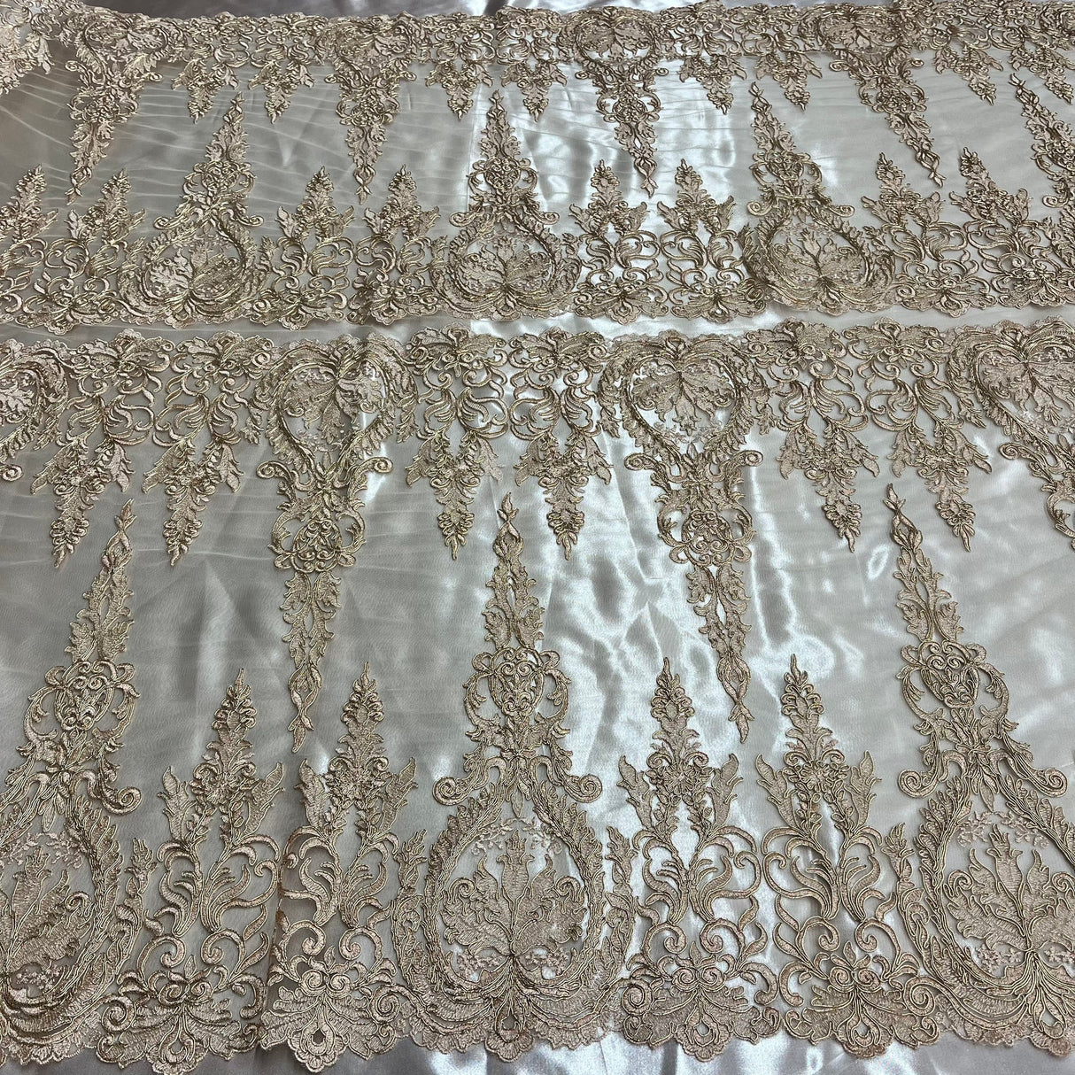 1 Yard White Corded Bridal Lace Fabric Embroidered on Polyester Net Mesh 52 inch Width