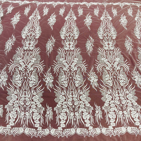 1 Yard Couture Beaded Embroidered Lace 52? Wide Luxury Polyester Net Mesh for Gowns & Dance Costumes
