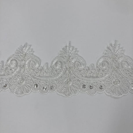 1 Yard Luxurious Beaded and Corded Lace Trimming Embroidered on Polyester Net Mesh for Special Occasions 4 Inch Width
