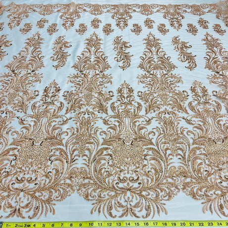 1 Yard Beaded Lace Fabric Embroidered on Polyester Net Mesh, 60" Wide Bridal & Evening Fabric