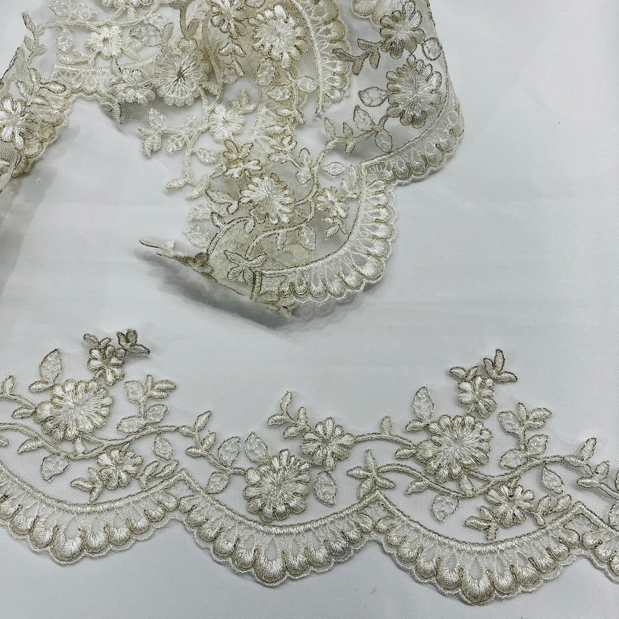 1 Yard Couture Corded Lace Trimming on Net Mesh for Dresses 3.75 Inch Width