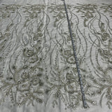 1 Yard Beaded Lace Fabric on Polyester Net Mesh, Embroidered Lace Fabric, 52" Width, GD 2917