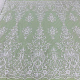 1 Yard Ivory Beaded & Sequined Embroidered Lace Fabric on 100% Polyester Mesh, 54" Wide,