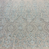 1 Yard Beaded Lace with Sequins & Pearls 52? Wide Embroidered Polyester Net Mesh for Bridal & Formal Gowns