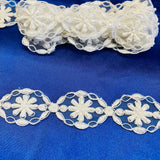 1 Yard Luxury Beaded and Corded Lace Trimming Embroidered on Polyester Net Mesh for Dresses 1.5 Inch Width