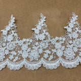 1 Yard Beaded & Corded Lace Trimming Embroidered on 100% Polyester Net Mesh 8? Wide