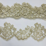 1 Yard Corded Lace Trimming on Net Mesh | 3.5" Wide | Handmade Embroidered Trim for Dresses & Costumes