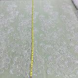 1 Yard Beaded Lace Fabric Embroidered on Polyester Net Mesh, 52" Width, Premium Lace Fabrication