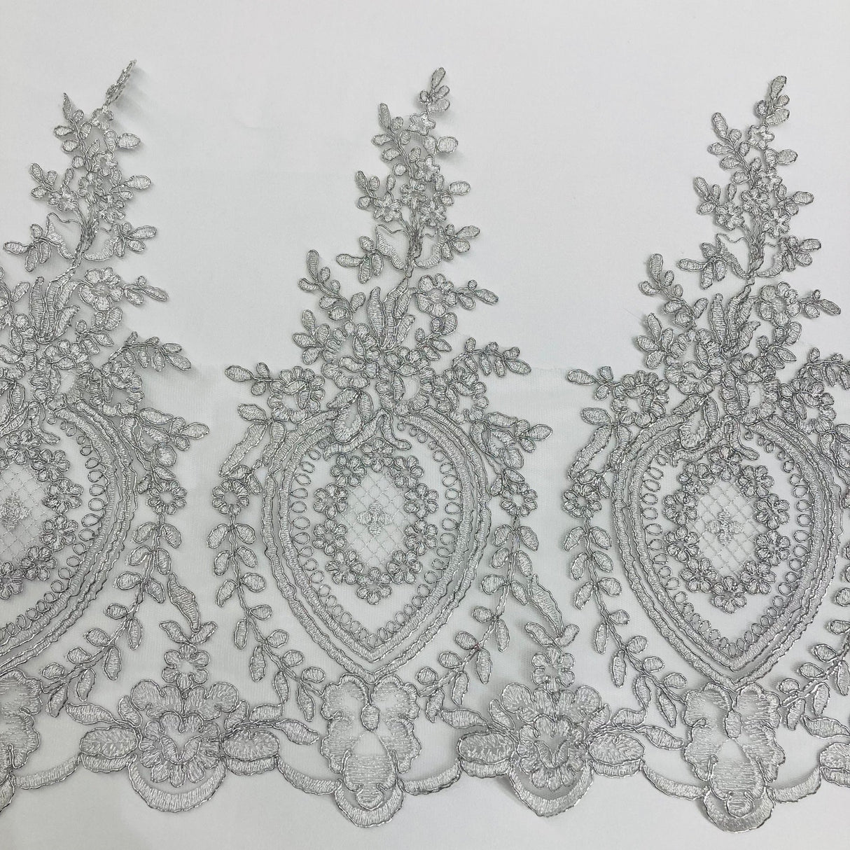 1 Yard Corded Lace Trimming Embroidered on 100% Polyester Net Mesh 13? Wide