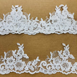 1 Yard 4? Wide Beaded & Corded Lace Trimming Embroidered on 100% Polyester Net Mesh