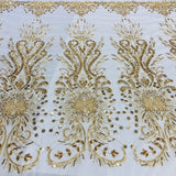1 Yard Beaded Lace Fabric on Polyester Net Mesh, Embroidered Lace Materia, 52" Wide