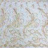 1 Yard Ivory Corded Bridal Lace Fabric Embroidered Elegant Mesh 54" Width
