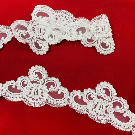1 Yard Embroidered on 100% Polyester Net Mesh 4? Wide Beaded & Corded Lace Trimming