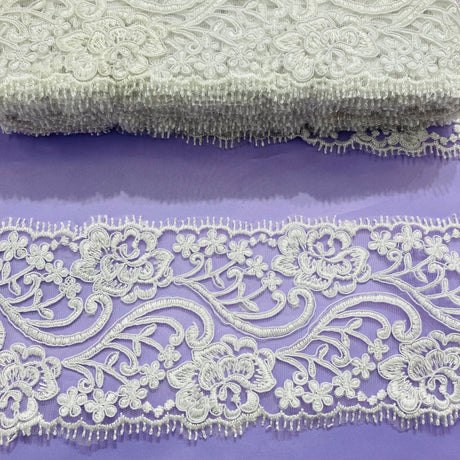 1 Yard 4? Wide Corded Double Sided Lace Trimming on 100% Polyester Net Mesh