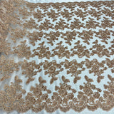 1 Yard Beaded & Corded Embroidered Bridal Lace Fabric, 100% Polyester Net Mesh, 52-54 inch Wide,