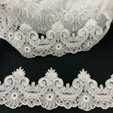 1 Yard Premium Corded Lace Trimming Embroidered Polyester Net Mesh for Gowns 4 Inch Width