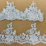 1 Yard 6" Wide Beaded & Corded Floral Lace Trimming Embroidered on 100% Polyester Net Mesh