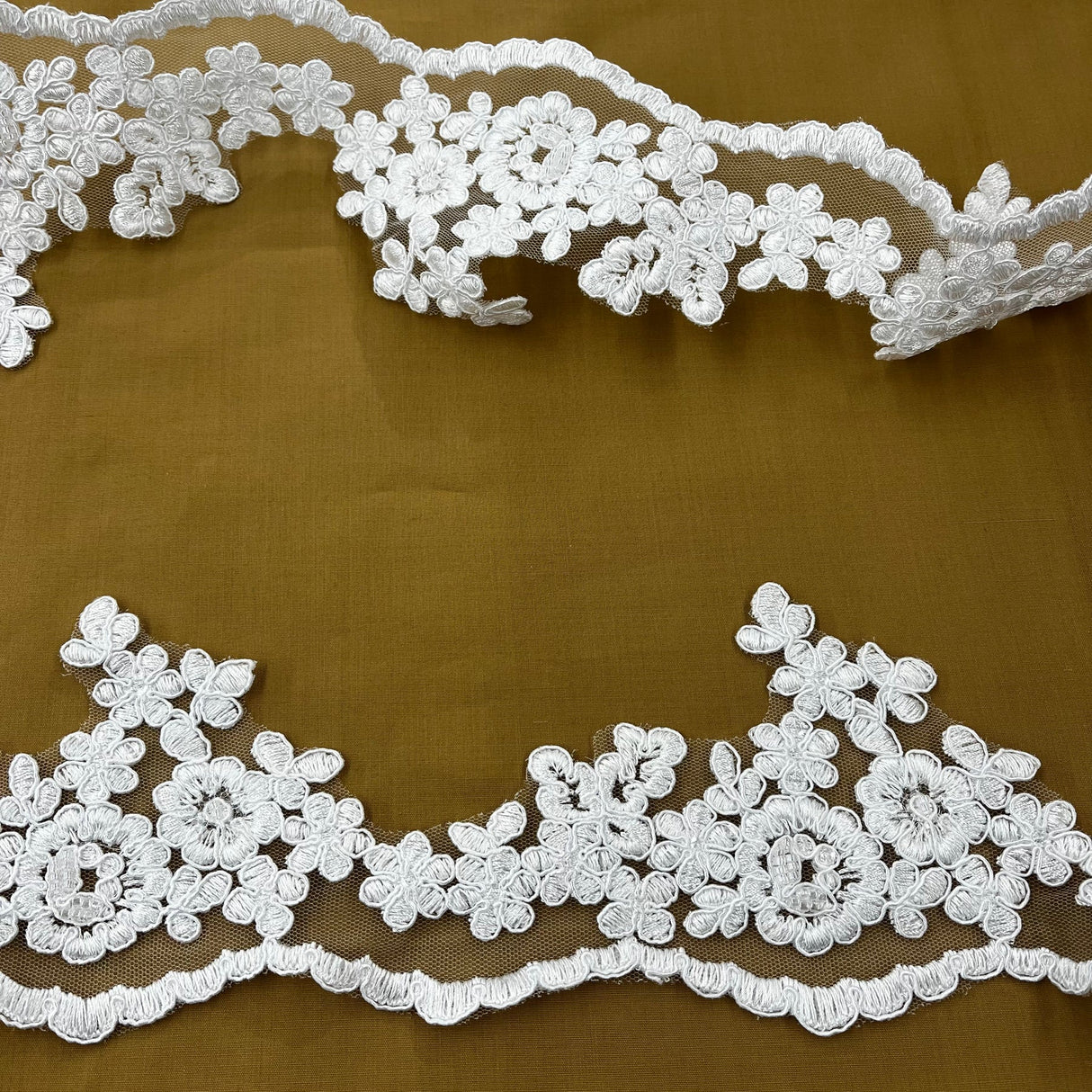 1 Yard Premium Beaded & Corded Lace Trimming on Polyester Net Mesh for Wedding Gowns