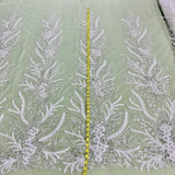 1 Yard Beaded Lace Fabric, 51" Wide Embroidered Polyester Net Mesh with Sequins for Bridal, Quinceañera & Dance Costumes