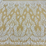 1 Yard Beaded & Sequined Lace Fabric on Polyester Net Mesh, 56" Wide Bridal & Evening Fabric
