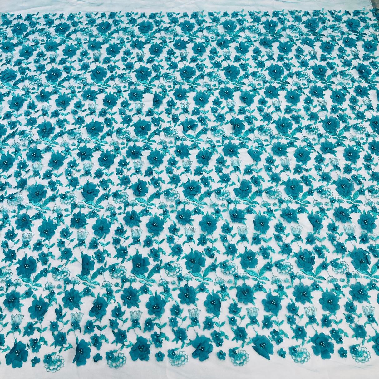 1 Yard Beaded 3D Floral Lace Fabric Embroidered Couture Mesh Dress 49" Width