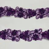 1 Yard Elegant Beaded & Corded Lace Trimming Embroidered on 100% Polyester Organza for Special Occasion Dresses 2 Inch Width