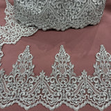 1 Yard Elegant Corded Floral Lace Trimming Embroidered on 100% Polyester Net Mesh for Wedding and Evening Dresses 6 Inch Width