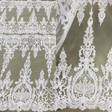 1 Yard White Corded Bridal Lace Fabric Embroidered on Polyester Net Mesh 52 inch Width