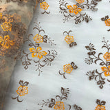 1 Yard Orange/Brown Beaded Lace Fabric Embroidered on Polyester Net Mesh 54 Inch Width