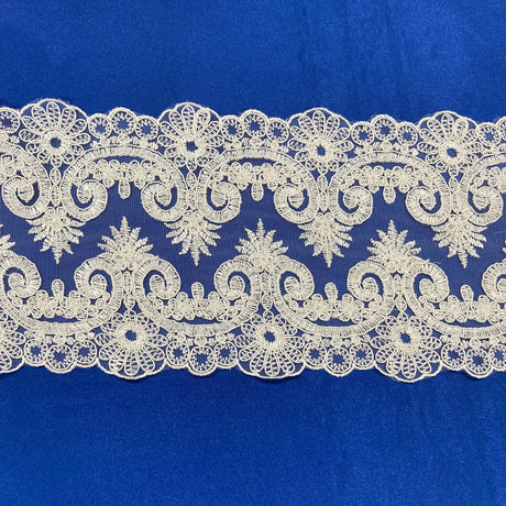 1 Yard Corded Double Sided Lace Trimming Embroidered on 100% Polyester Net Mesh 6.5? Wide