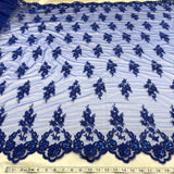 1 Yard Beaded Corded Lace Fabric Embroidered Elegant Mesh Bridal Gown 53" Width