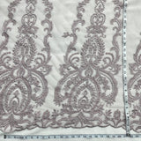1 Yard Luxurious Beaded and Corded Bridal Lace Fabric Embroidered on Polyester Net Mesh Blush 52" Width