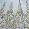 1 Yard Gold Beaded Lace Fabric Embroidered on Polyester Mesh, 50" Wide Decorative Fabrication
