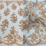 1 Yard Exquisite White Hand-Beaded Corded Bridal Lace Fabric on Net Mesh 51 inch Width