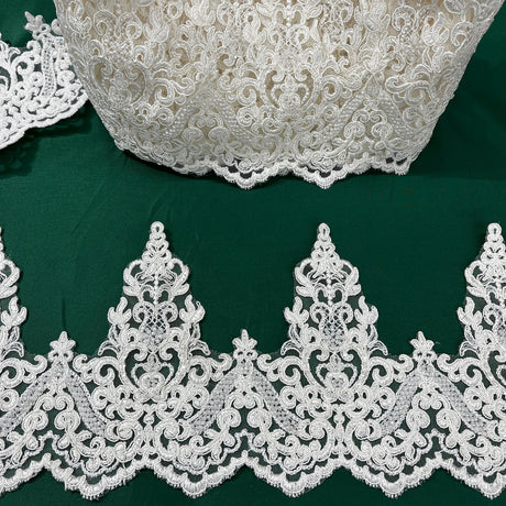 1 Yard Embroidered on 100% Polyester Organza 6? Wide Beaded & Corded Lace Trimming