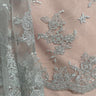 1 Yard Sage Pink Corded Bridal Lace Fabric Embroidered on Polyester Net Mesh Elegant 51 Inch Width