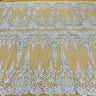 1 Yard Beaded & Corded Bridal Lace Fabric on Polyester Net Mesh, Embroidered Lace Fabric, 51" Width